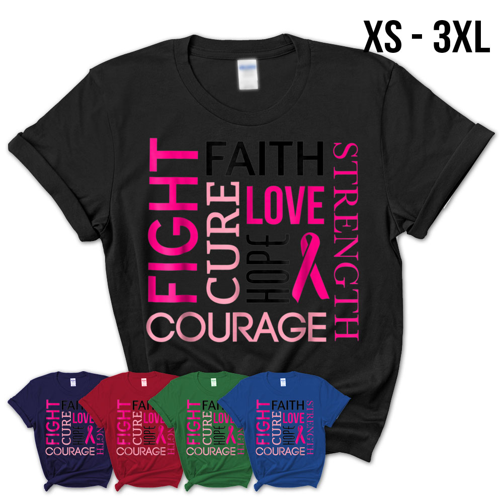 Support Breast Cancer Awareness T-Shirt Faith Fight Hope Tee