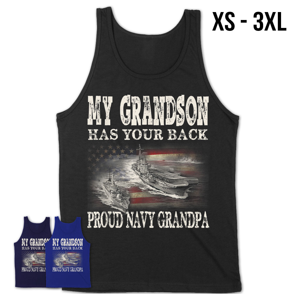 Mens Proud Navy Grandpa My Grandson Has Your Back T Shirt – Teezou Store