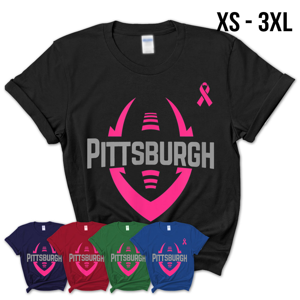 Football Breast Cancer Pink Ribbon Pittsburgh T-Shirt – Teezou Store