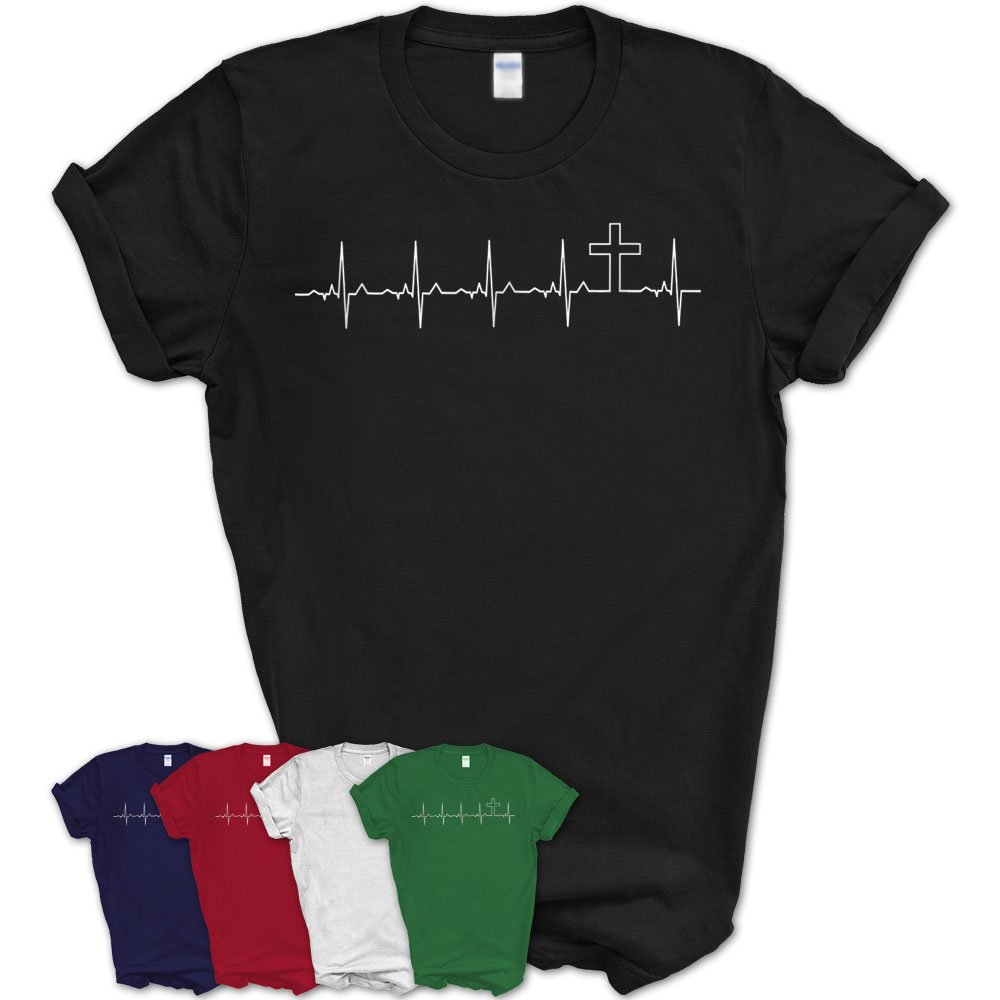 Christian Ekg Shirt Heartbeat Cross Jesus God T Shirt Gift – Teezou Store