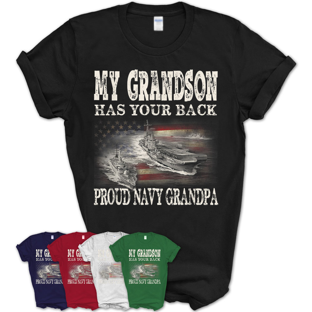 Mens Proud Navy Grandpa My Grandson Has Your Back T Shirt – Teezou Store